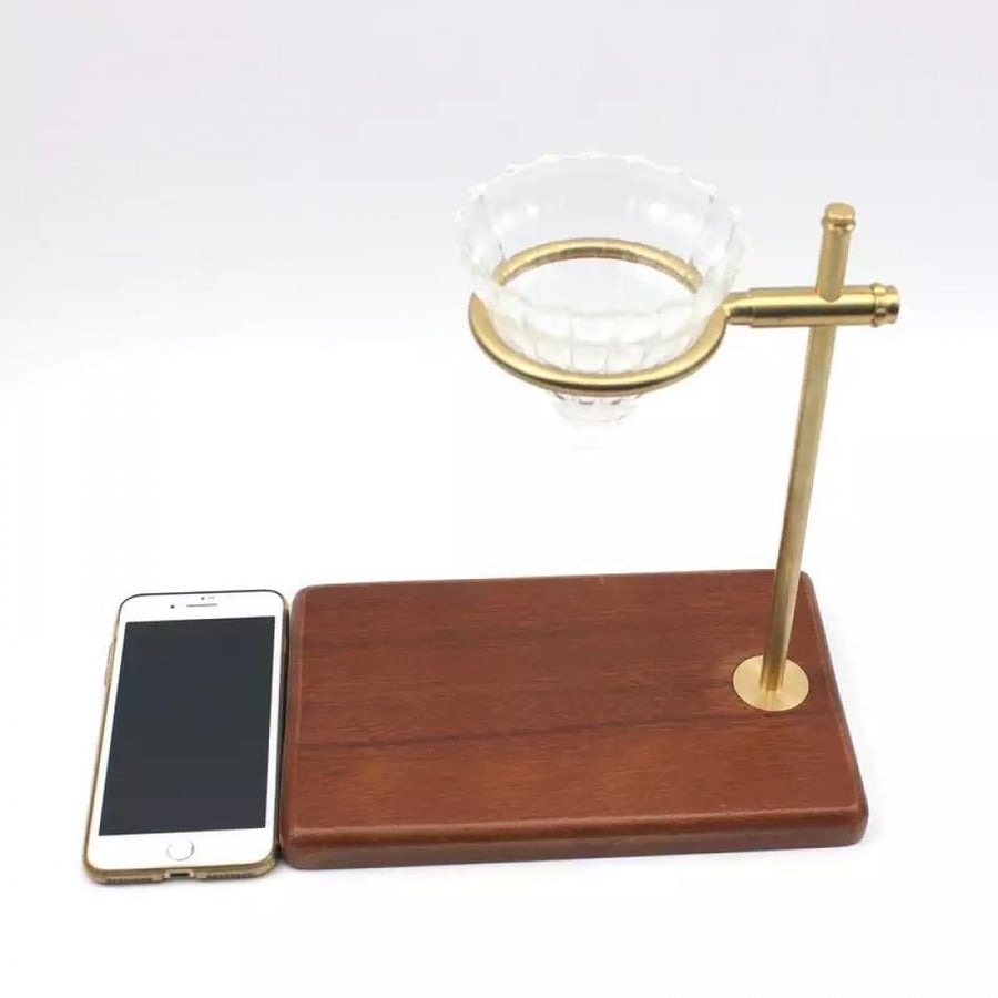 Stand for preparing coffee with a wooden base