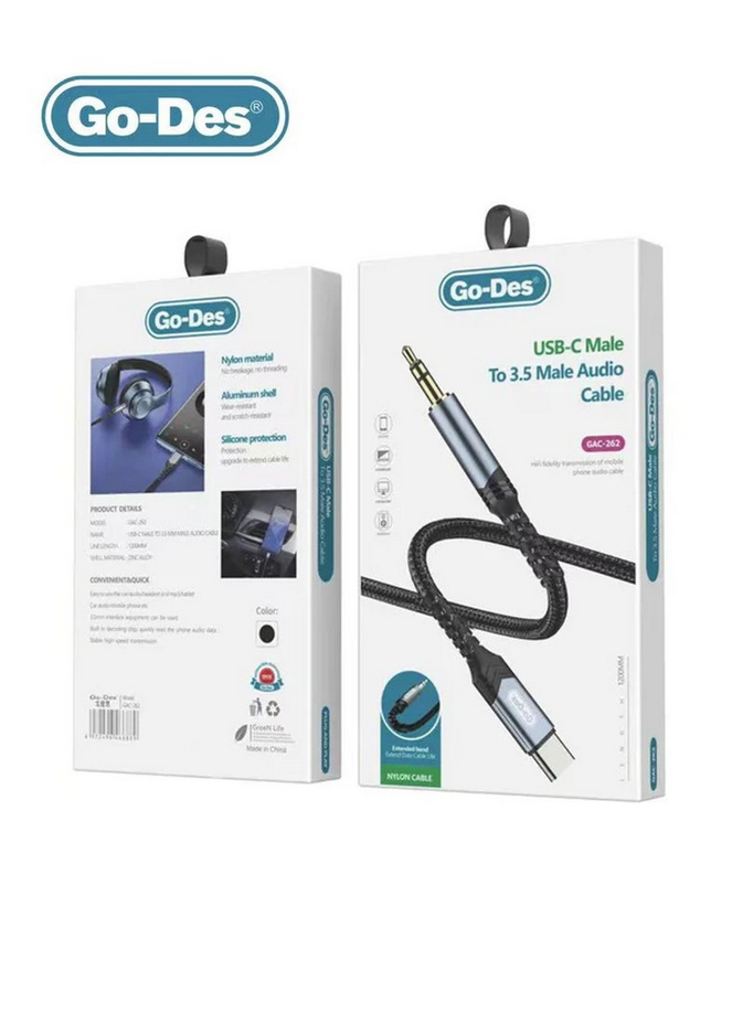 وصلة صوت Aux تايب سي إلى 3.5mm نايلون مجدول - Go-Des