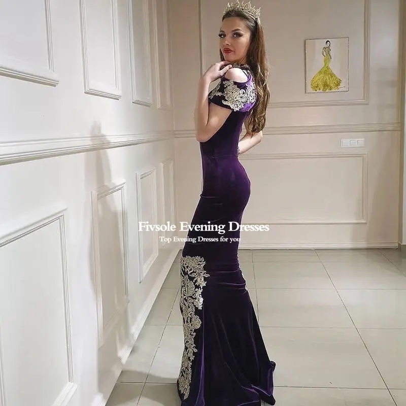 فستان سهرة من Fivsole من 4 قطع من المخمل قابل للإزالة تنورة عربية سبليت فساتين حفلات مزينة بالدانتيل شرابة رقبة عالية جزائرية