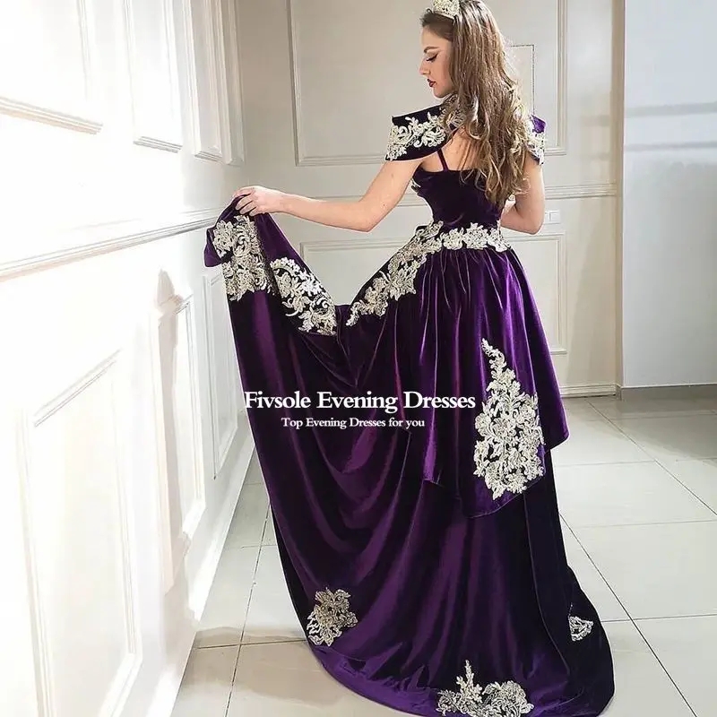 فستان سهرة من Fivsole من 4 قطع من المخمل قابل للإزالة تنورة عربية سبليت فساتين حفلات مزينة بالدانتيل شرابة رقبة عالية جزائرية