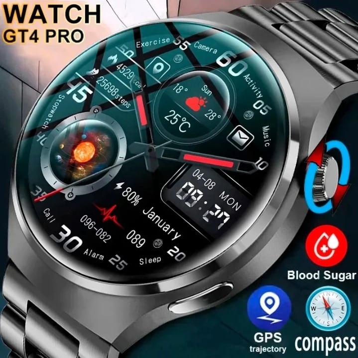 ساعة ذكية من Huwa GT4 GPS ، شاشة Pro x عالية الدقة ، معدل ضربات القلب ، مكالمة بلوتوث ، NFC ، IP68 مقاومة للماء ، ساعة ذكية للسكر في الدم ، رجال ، جديدة