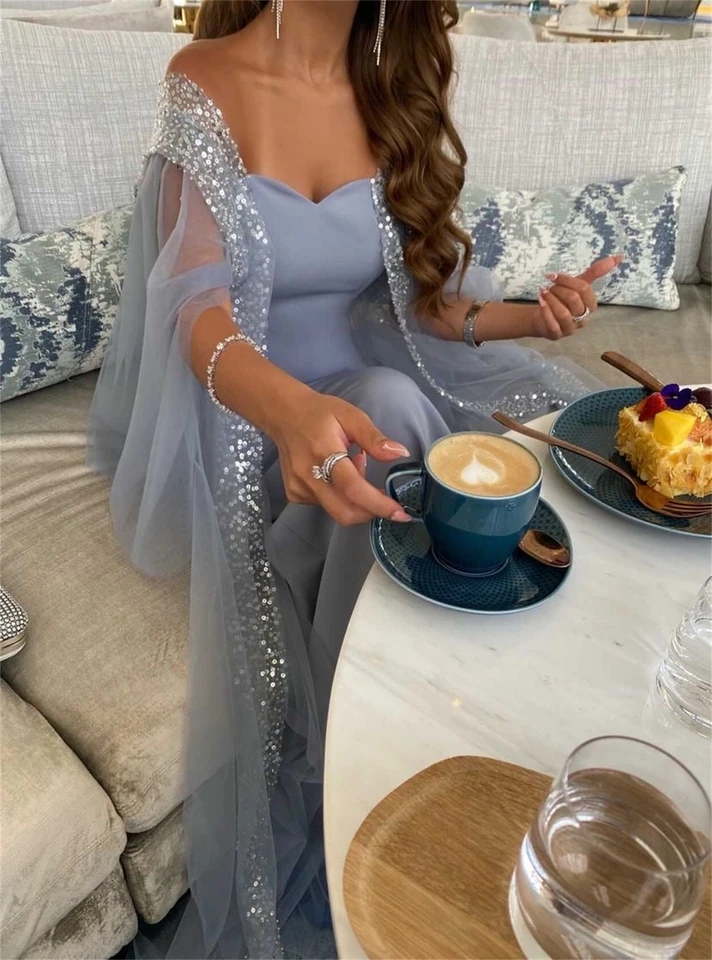 فستان سهرة Lucy Eid للنساء ، ثوب فاخر ، شال لامع ، النعمة الزرقاء ، فساتين جديدة للتخرج وحفل الزفاف ، Gala ،