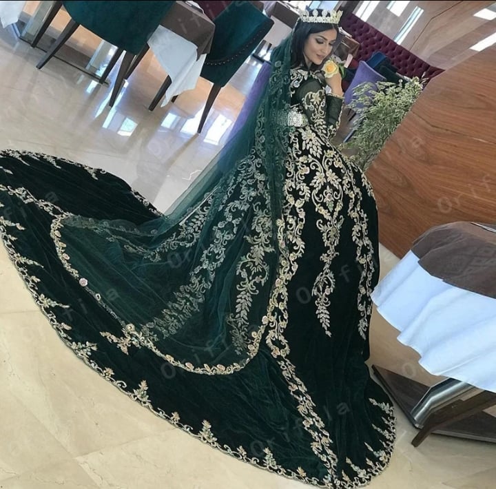 الشرق الأوسط العربية دبي فساتين زفاف إسلامية مع كم طويل 2023 هنتر الأخضر الذهب الدانتيل زين قفطان قفطان فستان زفاف