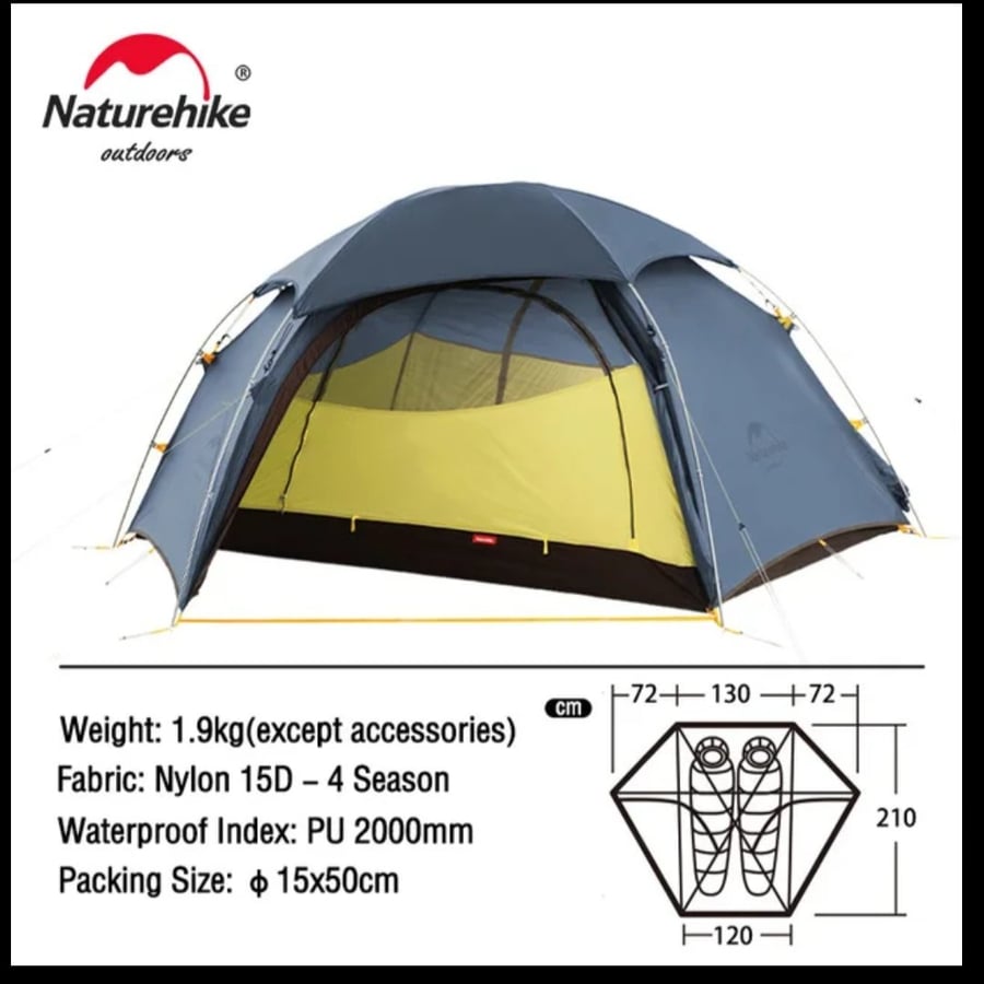 Naturehike سحابة الذروة 2 الناس خيمة خفيفة 2 أشخاص التخييم التنزه خيمة في الهواء الطلق 20D النايلون نسيج مقاوم للماء NH17K240-Y