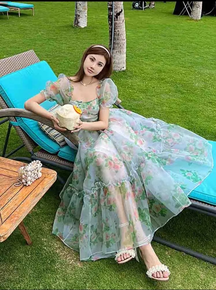 الفرنسية خمر فستان ميدي الأزهار النساء الأورجانزا أنيقة فستان حفلة غير رسمية الجنية فستان غير رسمي عطلة الأميرة المرأة الربيع 2023