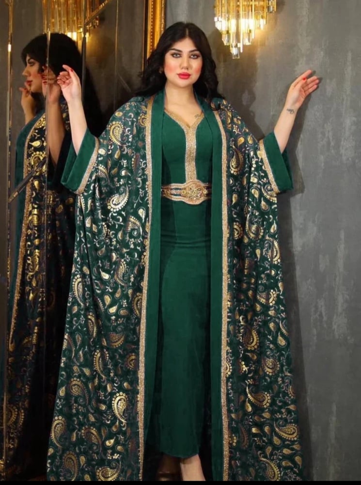 عباية نسائية إسلامية ، فستان للأعيد ، طقم من قطعتين ، عبايات مربوطة ، قفطان ، كارديستان إسلامي ، دبي ، عربي ، رداء طويل ، مغربي