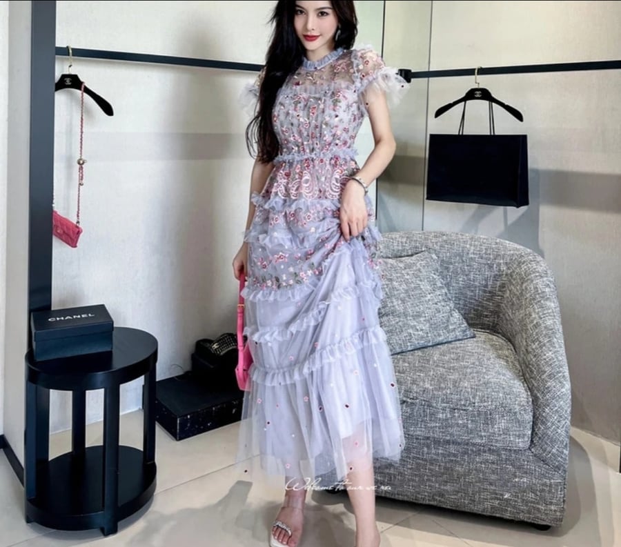 ثوب حفلة Ruched مع تطريز فستان من الاول