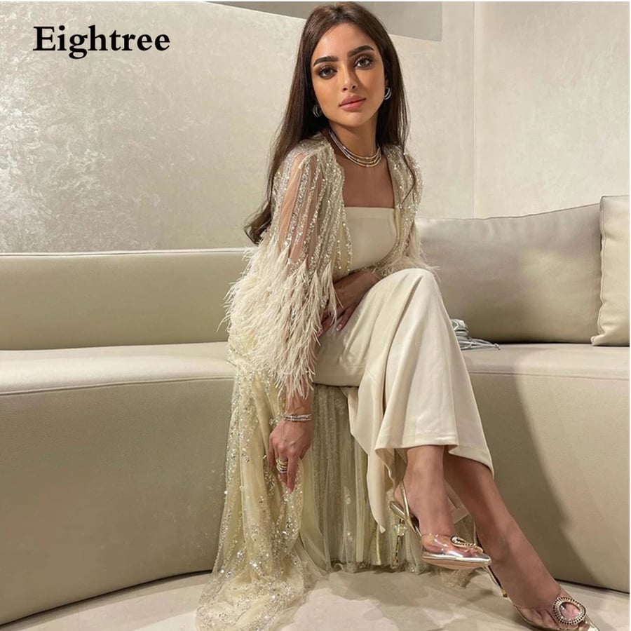 فساتين سهرة فاخرة مطرزة من Eightree فساتين حورية البحر عتيقة الريش وصمة عار المملكة العربية السعودية رداء De Soirée Abendkleider Dubai 2023