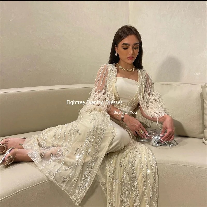 فساتين سهرة فاخرة مطرزة من Eightree فساتين حورية البحر عتيقة الريش وصمة عار المملكة العربية السعودية رداء De Soirée Abendkleider Dubai 2023