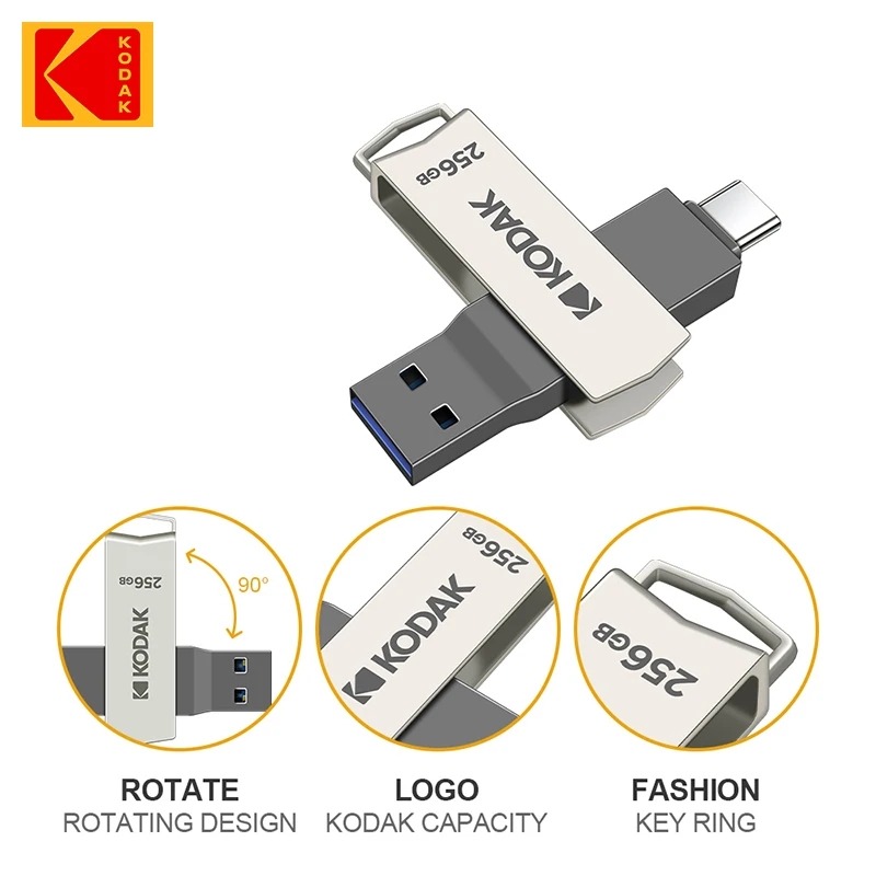KODAK Type-C المزدوج USB 3.2 فلاش حملة K273 128GB 256GB ذاكرة عصا بندريف 256GB 64GB U القرص شحن مجاني