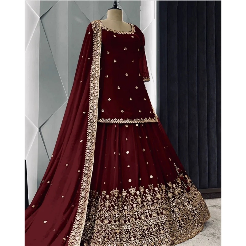 الهندي الزفاف Lehnga تشولي مرآة العمل Lehenga حفلة بوليوود مصمم عيد جديد