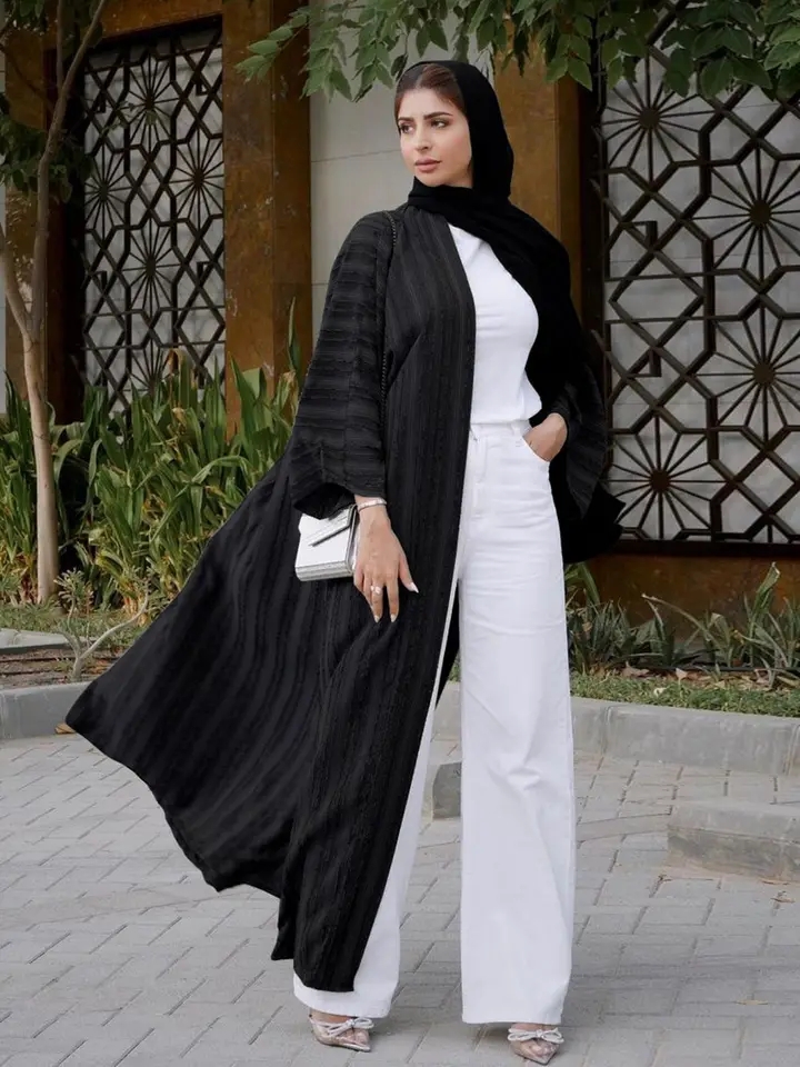 عباية مخططة صلبة للمسلمات ، سترة من العرق ، كيمونو عصري ، روب دبي ، الشرق الأوسط ، المملكة العربية السعودية ، ملابس العيد ، ملابس عتيقة ، جديدة ،