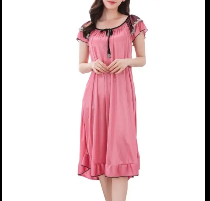 فستان ليلي نسائي بأكمام قصيرة ورقبة على شكل حرف V ، ملابس نوم نسائية ، قمصان نوم طويلة ، ملا