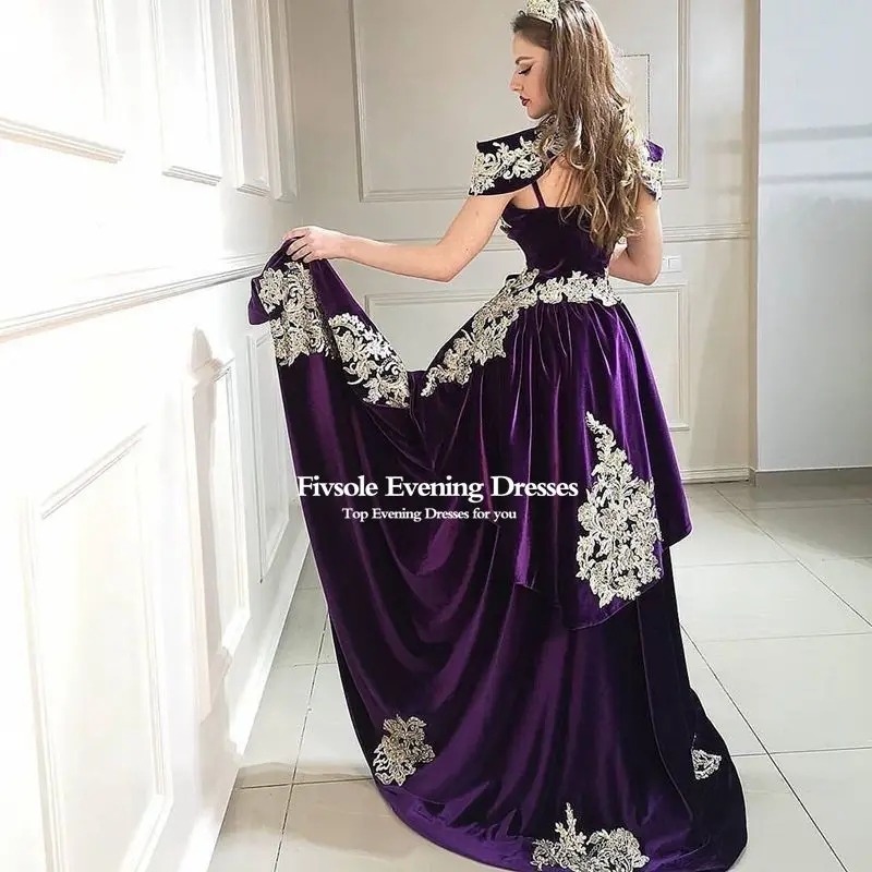 فستان سهرة من Fivsole من 4 قطع من المخمل قابل للإزالة تنورة عربية سبليت فساتين حفلات مزينة بالدانتيل شرابة رقبة عالية جزائرية