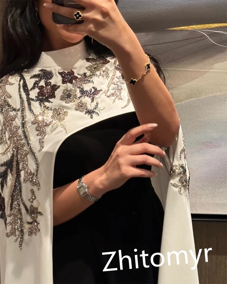فساتين سهرة من الساتان الرجعية مع الخرز ، وياقة عالية ، على شكل حرف a ، طول الأرض ، رسمية ، شرقية ، جمالية