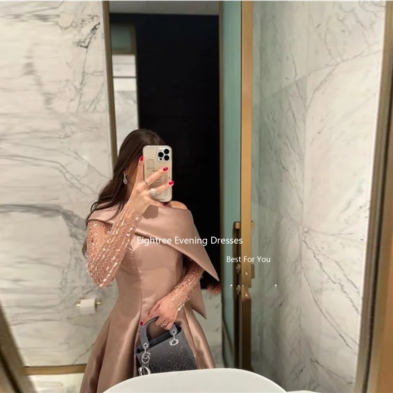 فستان سهرة عتيق بأكمام طويلة وصمة عار A Line كريستال Abendkleider دبي فساتين الحفلات رداء دي سهرة فام 2023