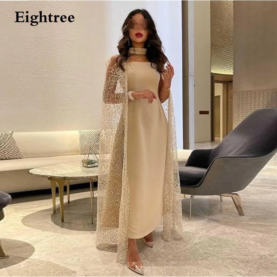 فستان سهرة انيق من EightreeChampagneللحفلات الراقصة برقبة رسن من Abendkleider دبى بطول الشاى فستان سهرة من رداء De soiree party2023