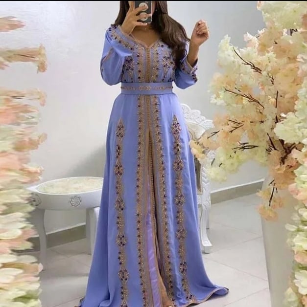 فساتين قفطان فاخرة الخرز المرأة دبي التطريز أنيقة طويلة الأكمام مسلم عباية الإسلام تركيا الجلابة المغربي فستان طويل