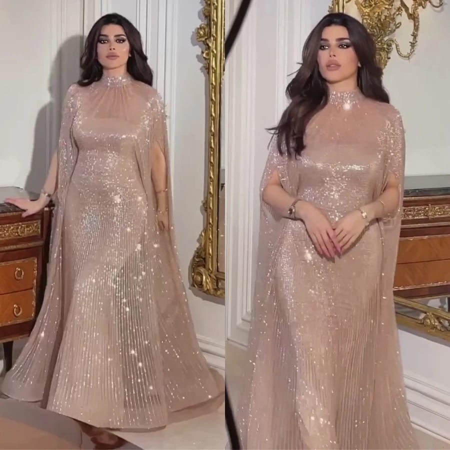 فساتين سهرة بياقة عالية متألقة ، فستان حفلة ، شيفون ترتر ، اكتساح وفرشاة ، مناسبة رسمية ، فستان حفلات