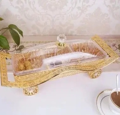 صندوق حلوى أوروبي فاخر ، طبق ذهبي ، علبة أكريليك مقسمة مع غطاء ، صينية طعام منزلية إبداعية حديثة ، علبة حلوى فواكه الجوز