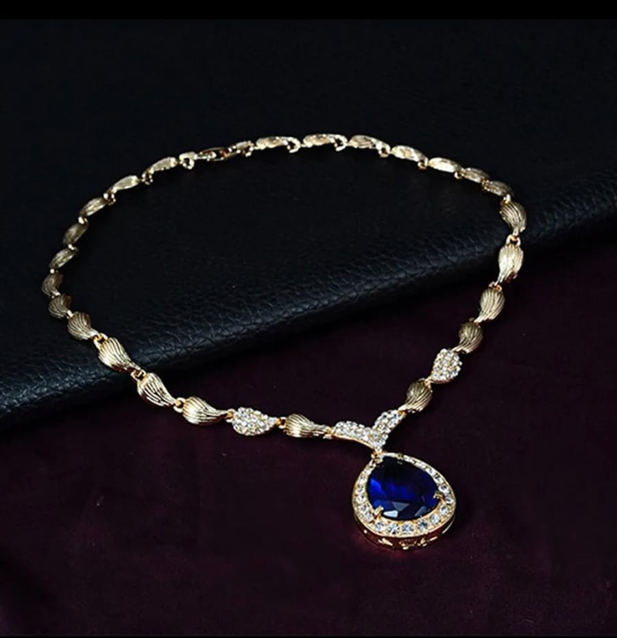 الأزرق قطرات الماء مجموعة مجوهرات مقلدة للنساء