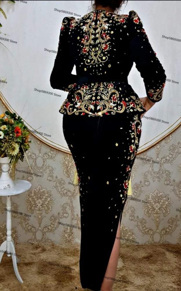 ملابس جزائرية فساتين سهرة Karakou مع بيبلوم Soirée de Mariage الذهب المطرزة الحجر الأحمر كم طويل فستان قفطان للحفلات الراقصة