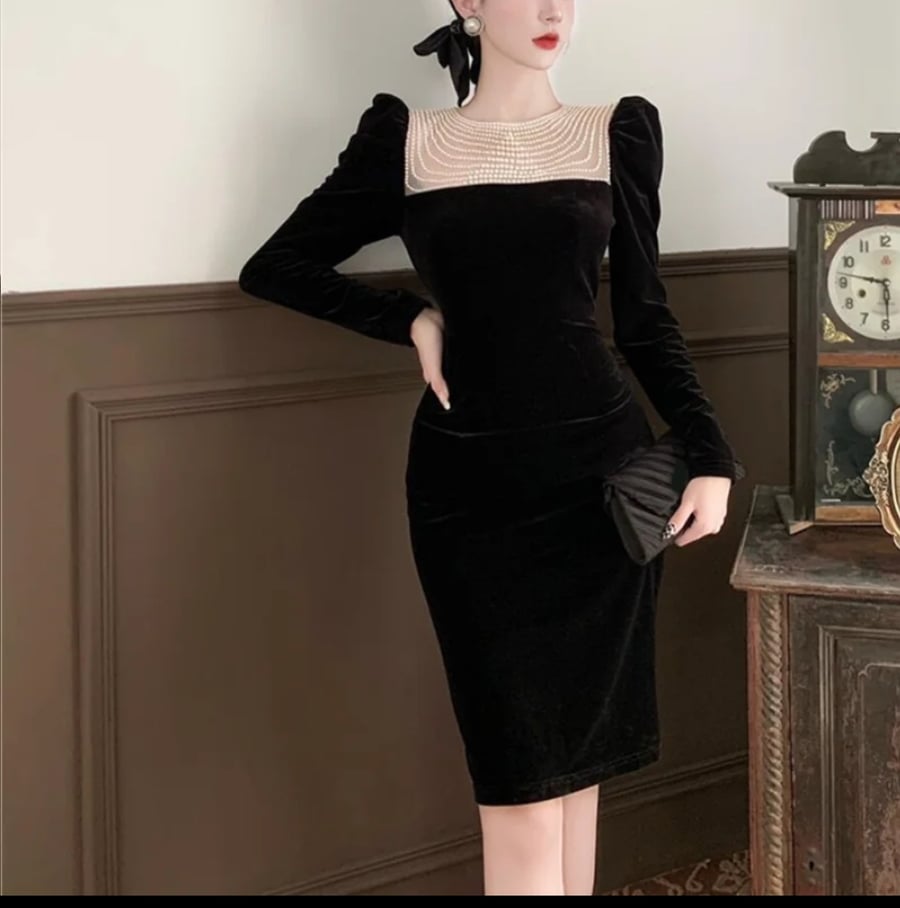 أسود أنيق مساء ميدي فستان المرأة Bodycon فرنسا خمر المخملية فستان حفلة السيدات الكورية فساتين أنيقة أنيقة الخريف 2022