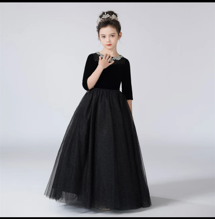 فستان برقبة دائرية للفتيات من dideydress ، تول لامع من حجر الراين ، فساتين فتيات بزهور ، نصف أكمام ، عيد ميلاد أطفال ، فساتين أميرة رسمية