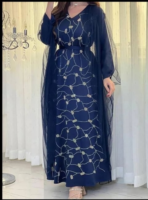 عباية نسائية شبكية برقبة على شكل حرف V للمسلمات ، بنمط عصري ، بوليستر ، وردي ، أخضر ، أزرق ، أحمر ، طويل ، صيفي ، ربيعي