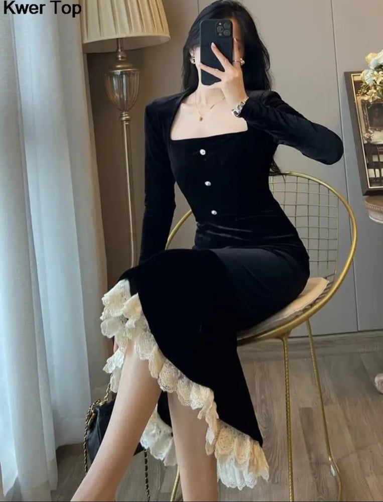 فستان مخمل Bodycon فستان حورية البحر أنيقة الدانتيل ا