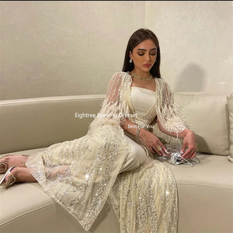 فساتين سهرة فاخرة مطرزة من Eightree فساتين حورية البحر عتيقة الريش وصمة عار المملكة العربية السعودية رداء De Soirée Abendkleider Dubai 2023