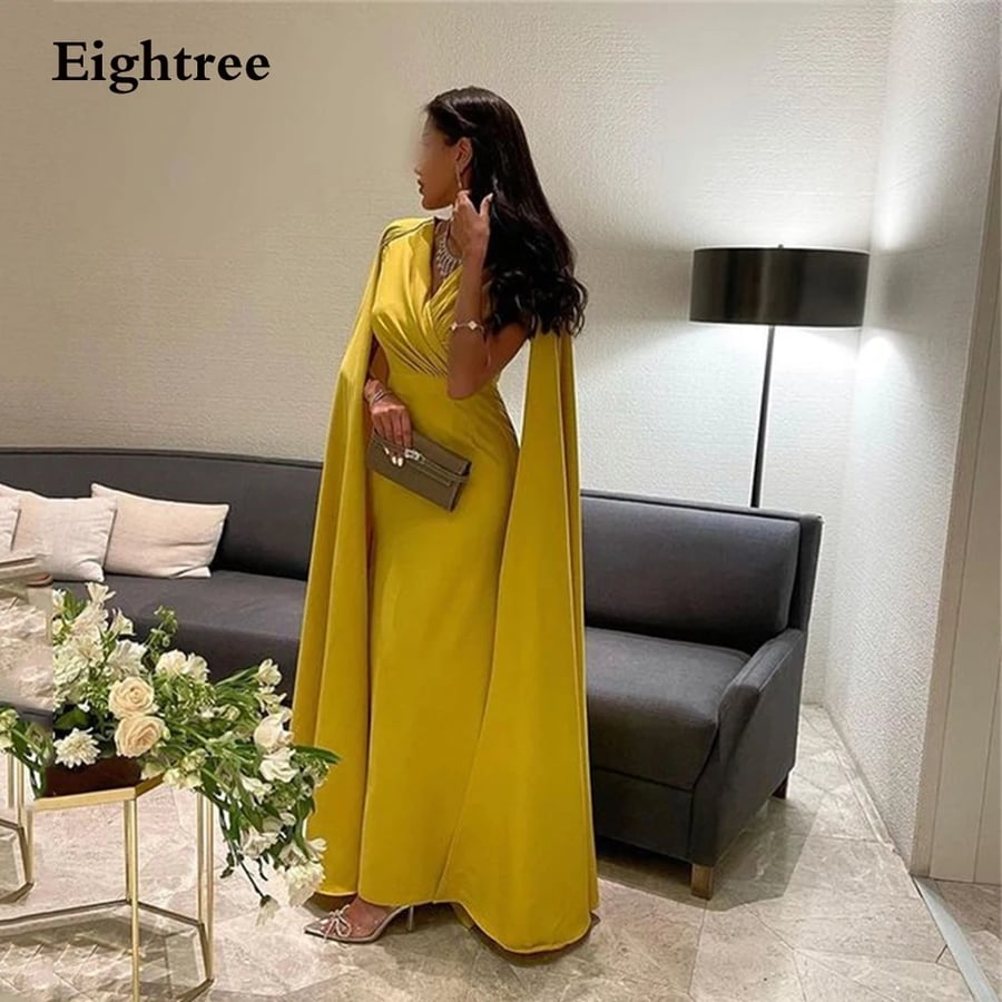 Eightree-فساتين سهرة ذهبية سعودية ، وصمة حورية البحر ، والعنق على شكل V ، فستان حفلة موسيقية بسيط ، فساتين حفلات رسمية ،