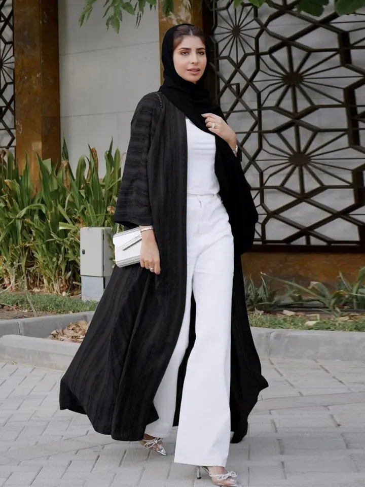 عباية مخططة صلبة للمسلمات ، سترة من العرق ، كيمونو عصري ، روب دبي ، الشرق الأوسط ، المملكة العربية السعودية ، ملابس العيد ، ملابس عتيقة ، جديدة ،