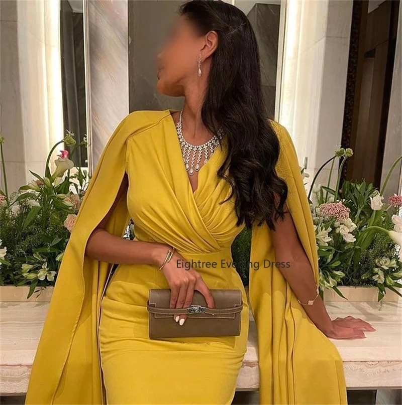 Eightree-فساتين سهرة ذهبية سعودية ، وصمة حورية البحر ، والعنق على شكل V ، فستان حفلة موسيقية بسيط ، فساتين حفلات رسمية ،