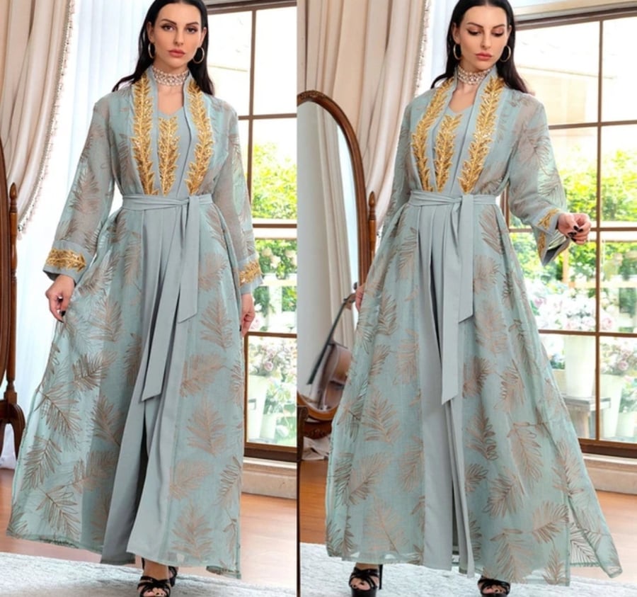 بدلات عبايات نسائية بأكمام طويلة ، إسلامية ، هندية ، دبي ، قفطان ، ثوب حفلة ، موضة ، يومية ، حفلة ، طقم من قطعتين ، كويتي