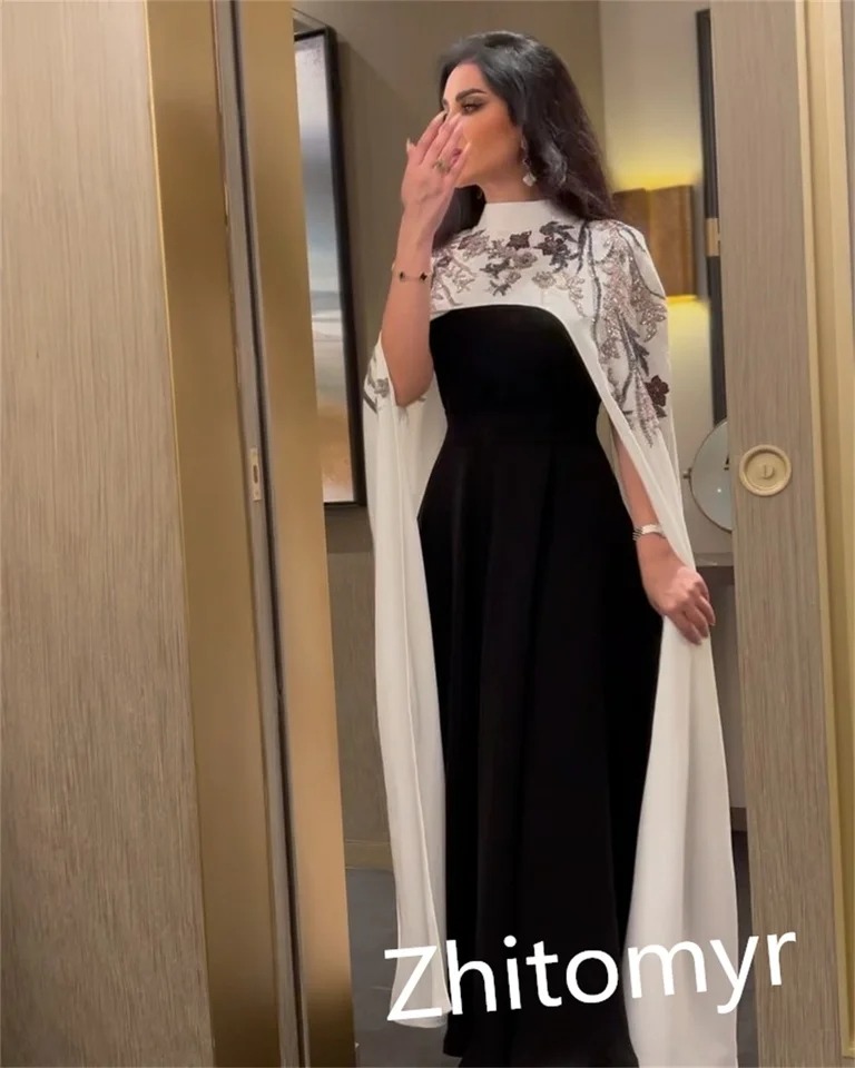 فساتين سهرة من الساتان الرجعية مع الخرز ، وياقة عالية ، على شكل حرف a ، طول الأرض ، رسمية ، شرقية ، جمالية