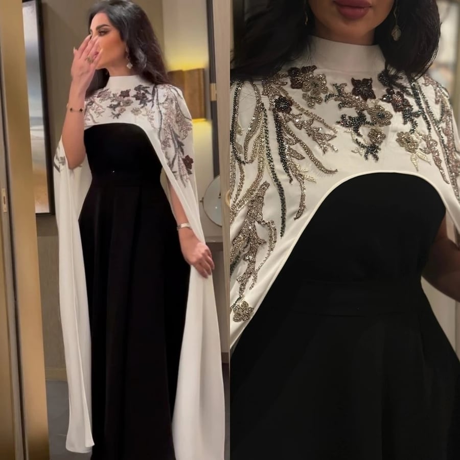 فساتين سهرة من الساتان الرجعية مع الخرز ، وياقة عالية ، على شكل حرف a ، طول الأرض ، رسمية ، شرقية ، جمالية