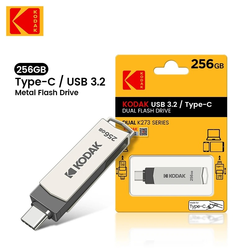 KODAK Type-C المزدوج USB 3.2 فلاش حملة K273 128GB 256GB ذاكرة عصا بندريف 256GB 64GB U القرص شحن مجاني