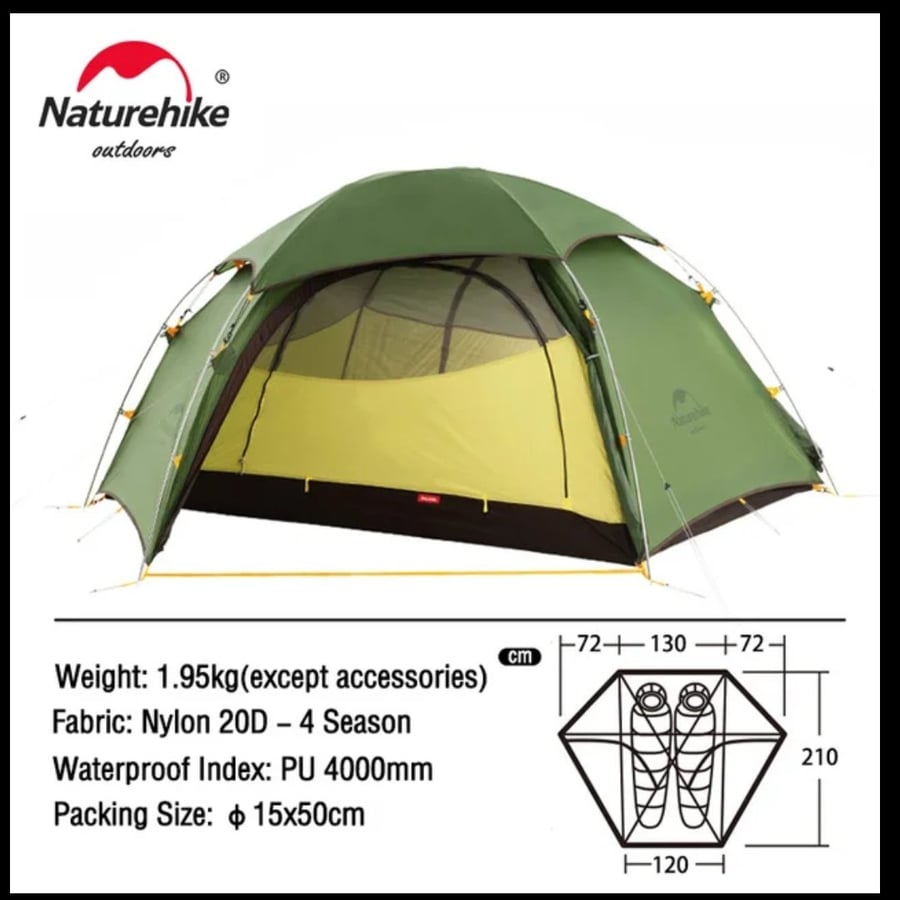 Naturehike سحابة الذروة 2 الناس خيمة خفيفة 2 أشخاص التخييم التنزه خيمة في الهواء الطلق 20D النايلون نسيج مقاوم للماء NH17K240-Y