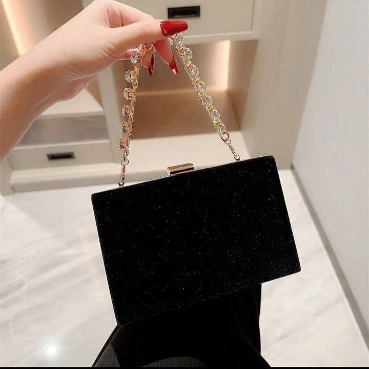 حقيبة سهرة سوداء مخملية للنساء ، حقائب كتف سلسلة فرنسية عتيقة ، حقائب يد نسائية ، موضة