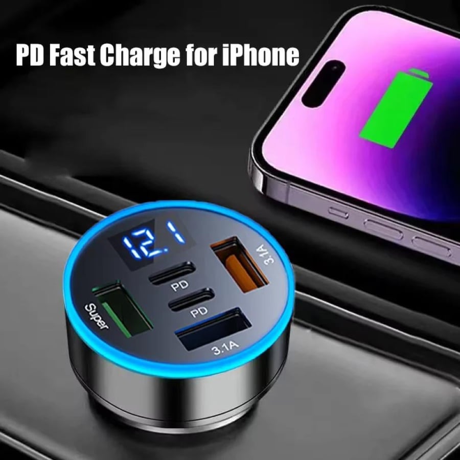 شاحن سيارة سريع Dual USB مع شاشة فولت