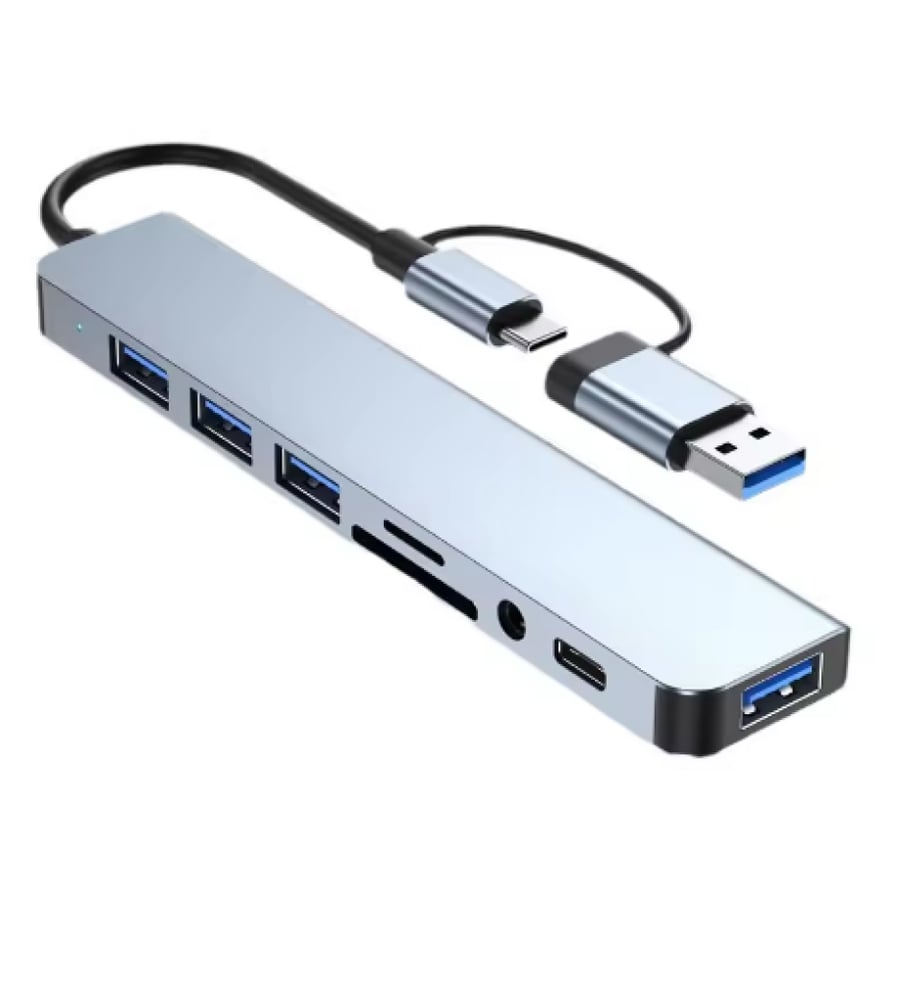 USB-C Hub 8 في 2 مع قارئ SD ومنفذ صوت