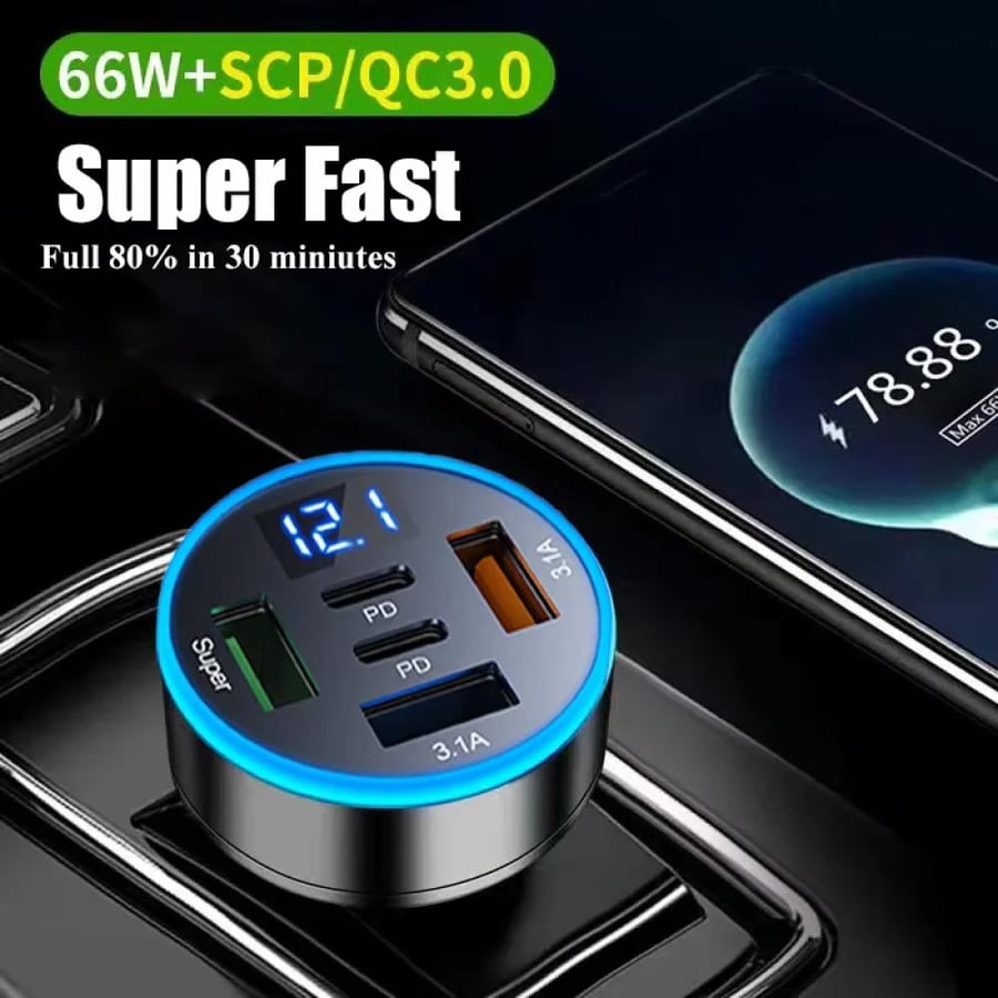 شاحن سيارة سريع Dual USB مع شاشة فولت