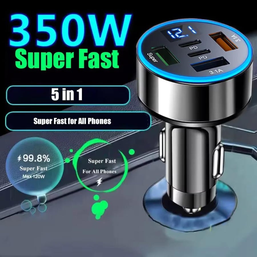 شاحن سيارة سريع Dual USB مع شاشة فولت