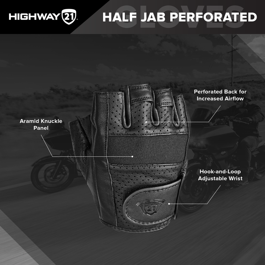HIGHWAY 21 HALF JAB PERFORATED GLOVES قلفز نص هاي وي 21 أسود