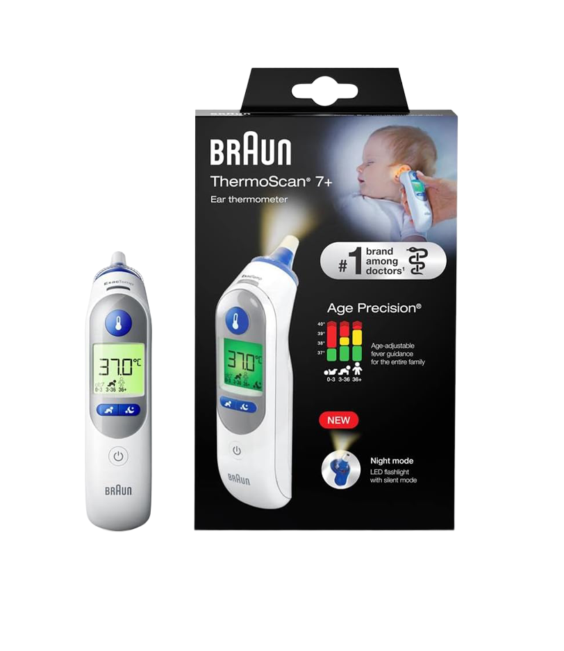 Digital ear thermometer Braun ThermoScan 7+ with age detection technology and night mode