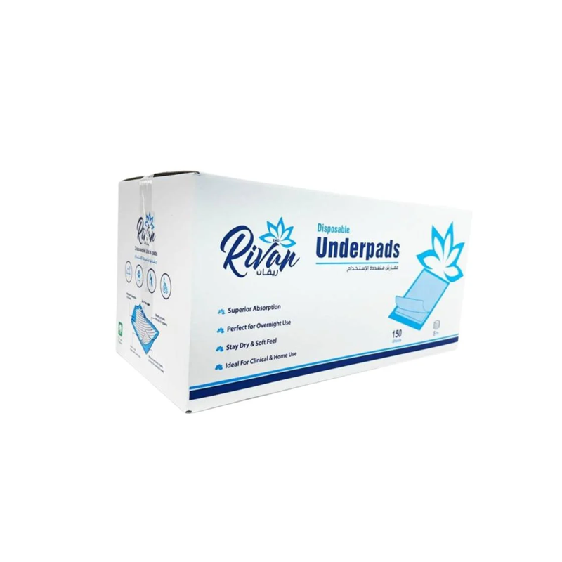 مفارش طبية ماصة ريفان 60×90 سم أزرق / أبيض للاستخدام مرة واحدة | RIVAN Disposable Under Pads 60x90 cm