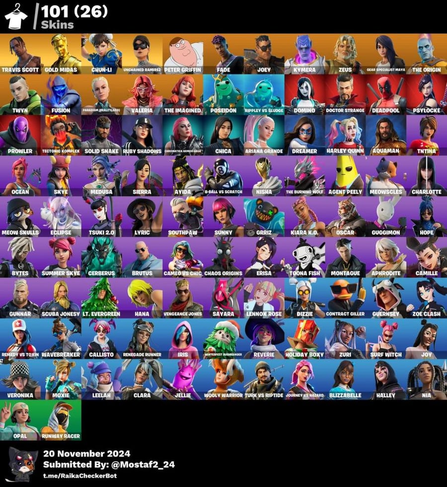 حساب ترافيس سكوت+ chun-li+ سكنات عرققق + 100 سكن اساسي يربط