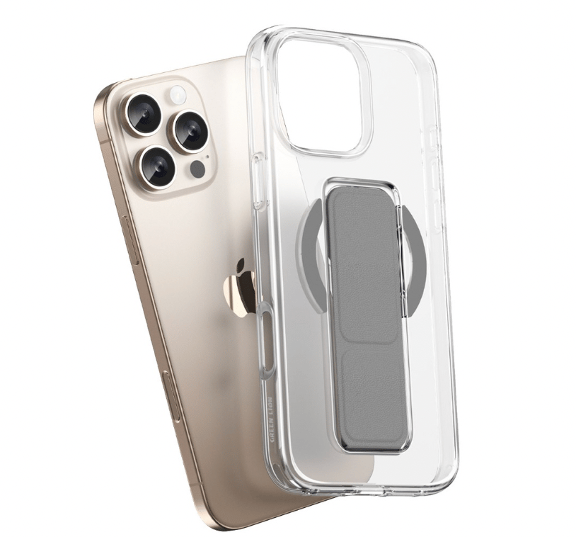 Green Lion - Clear iPhone 16 Pro Case with Grip - Natural Titanium