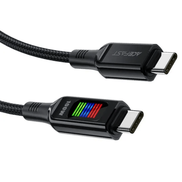 إيسفاست كابل USB C إلى USB C بشاشة ملو نة بقوة 100W بقماش مقاوم للقطع وأطراف ألمنيوم أسود